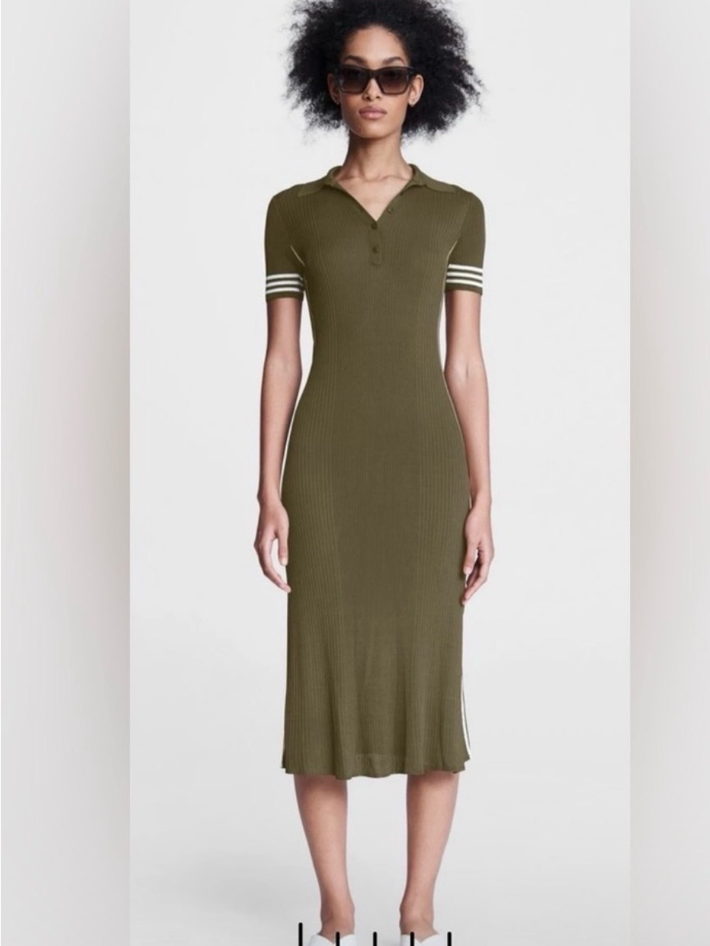 Rag & Bone Peyton Ribbed Polo Midi Dress in Deep Olive Womenβs Sz S NWOT
